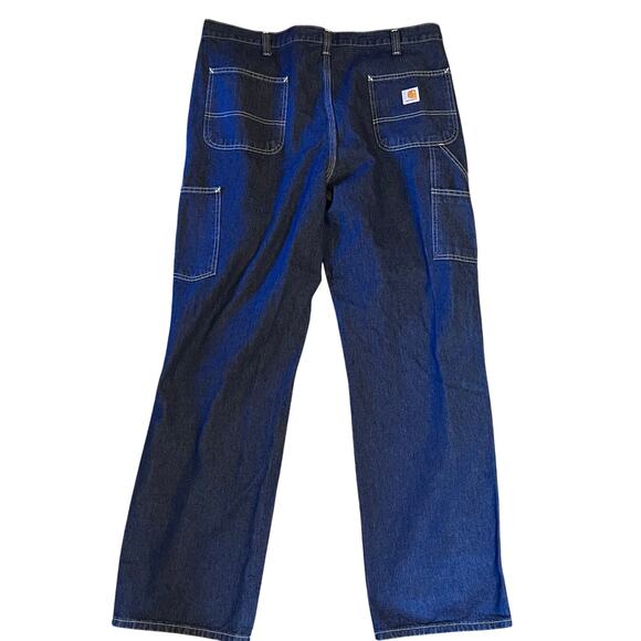 Carhartt Men's Carpenter Loose Straight Denim Dungaree  Dark Wash. Size 38X32 - Picture 3 of 8